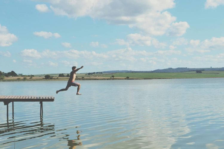 Jumping into Lake